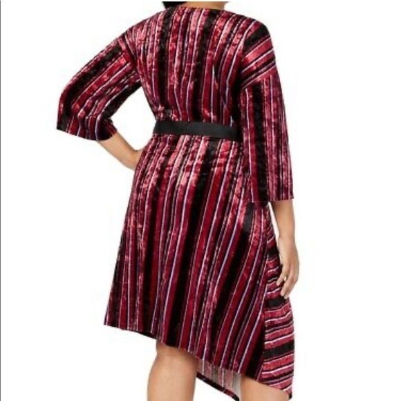 NY Collection Stripe Velvet Asymmetrical Dress - Picture 3 of 13